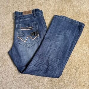 Y2K Nostic Jeans Mens 36x29 Straight‎ Leg Denim Embroidered Pocket Button Skater